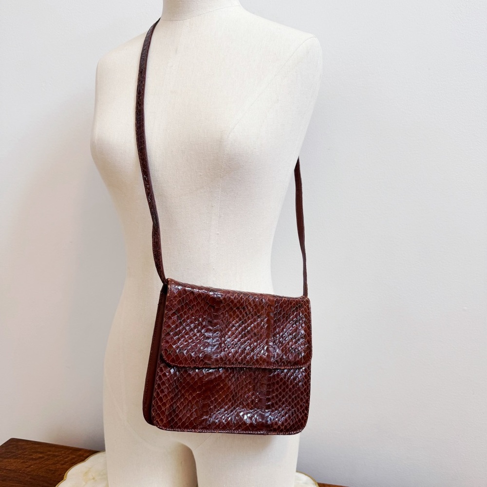 Vintage Brown Italian Snakeskin Small Bag Classic Elegant Preppy - Picture 1 of 16